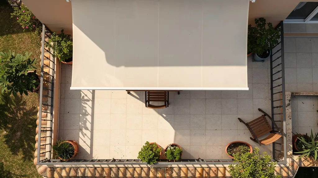 Proyección de sombra de toldo en terraza orientada al oeste